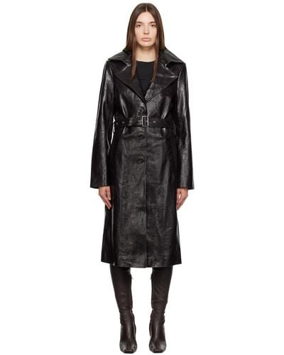 Helmut Lang Brown Belted Leather Trench Coat - Black
