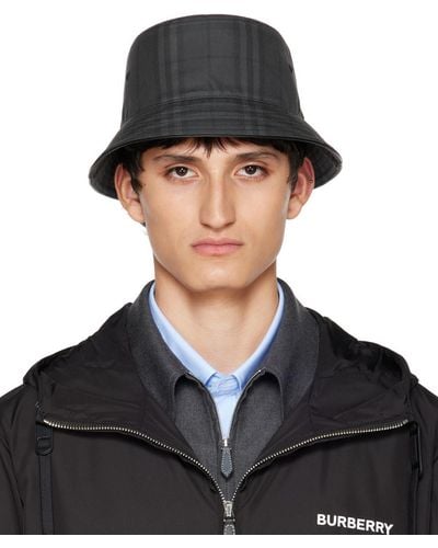 Burberry Grey Vintage Check Bucket Hat - Black