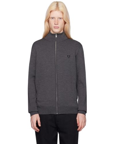 Fred Perry F perry cardigan gris à glissière - Noir