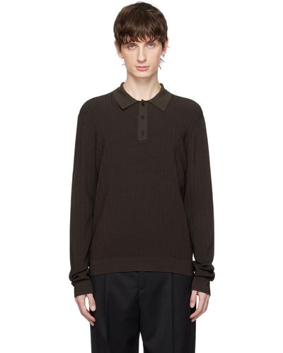 Filippa K ブラウン Shiny ニットポロシャツ - ブラック