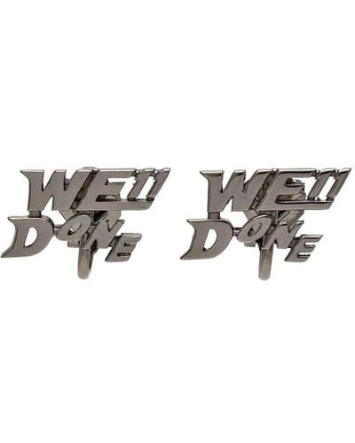 we11done Gunmetal Graphic Logo Clip-on Earrings - Multicolor