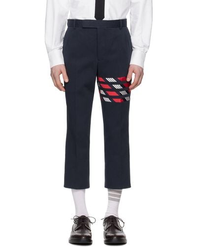 Thom Browne Thom E ネイビー 4-bar トラウザーズ - ブルー