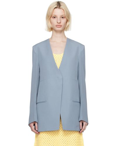 Jil Sander Blue Collarless Blazer - Black