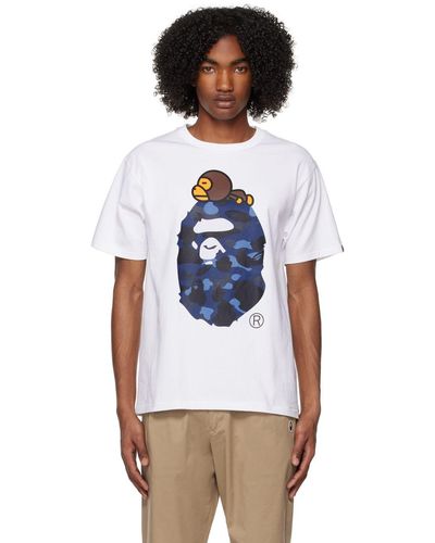 A Bathing Ape White Color Camo Milo On Big Ape T-shirt - Blue