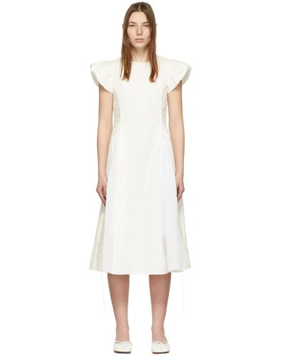 Renli Su Off- Cap Sleeve Embroide Dress - White