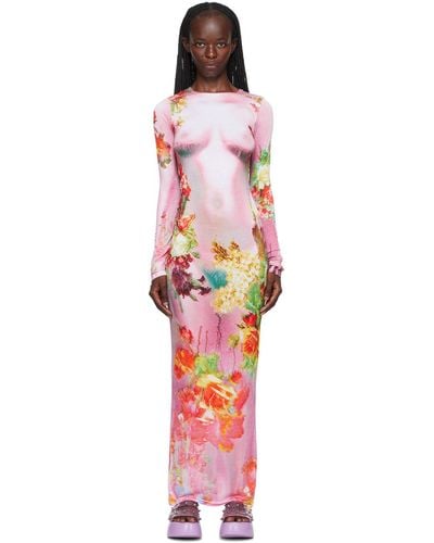 Jean Paul Gaultier Flower Trompe L'oeil Stretch-woven Maxi Dress - Pink