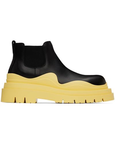 Bottega Veneta Bottes chelsea tire noir et jaune