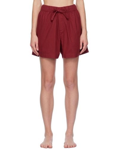 Tekla Burgundy Drawstring Pajama Shorts - Red