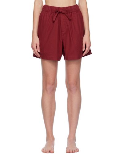Tekla Burgundy Drawstring Pyjama Shorts - Red