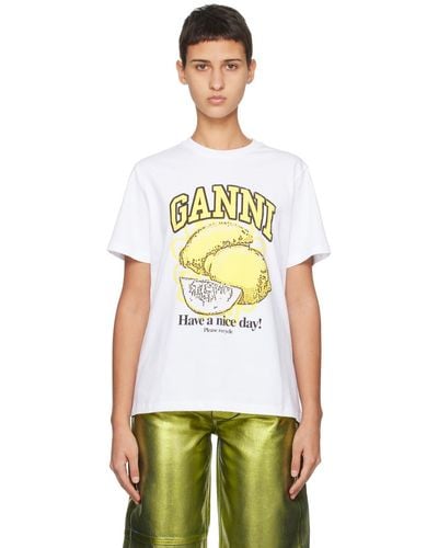Ganni Relaxed Lemon T-shirt. - White