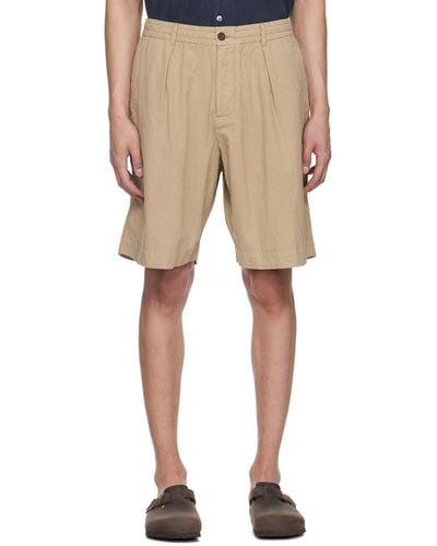 Universal Works Taupe Pleated Shorts - Natural