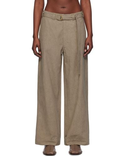 Lauren Manoogian Taupe Belted Trousers - Brown