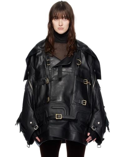 Junya Watanabe Black Fringed Faux-leather Jacket