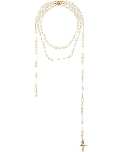 Vivienne Westwood White Broken Pearl Necklace - Black