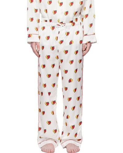 Sky High Farm Pantalon de pyjama blanc à motif à logo - Multicolore