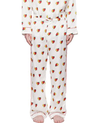Sky High Farm Pantalon de pyjama blanc à motif à logo - Multicolore