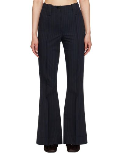 Ganni Navy Striped Trousers - Blue