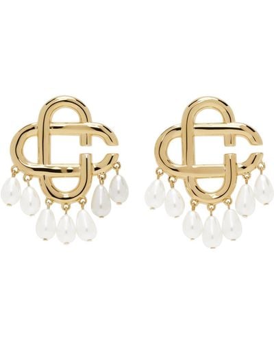 Casablancabrand Pearl Drop Logo Earrings - Metallic