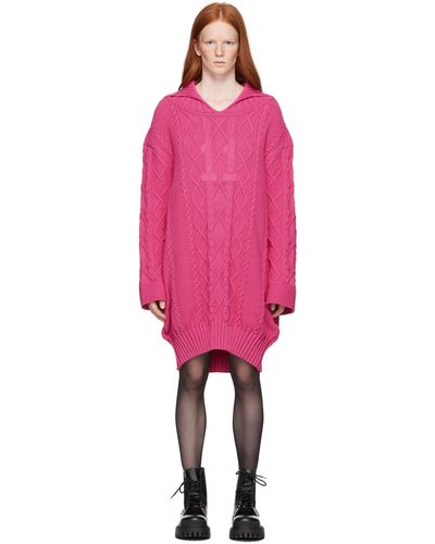 we11done Cable Knit '11' Sweater Dress - Pink