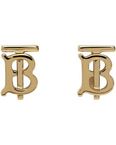 Burberry Gold Monogram Motif Earrings - Black