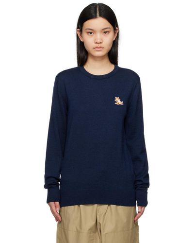 Maison Kitsuné Navy Chillax Fox Jumper - Blue