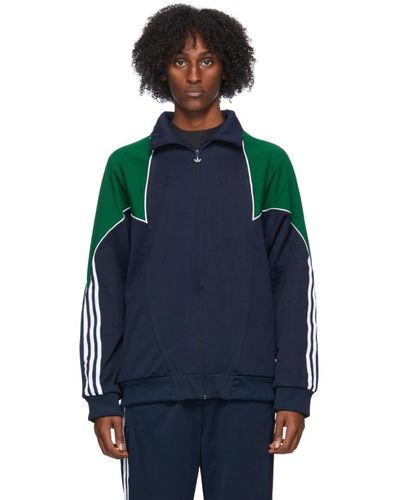 adidas Originals Navy And Green Trefoil Abstract Jacket - Blue