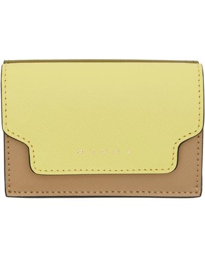 Marni Yellow & Khaki Saffiano Leather Trifold Wallet