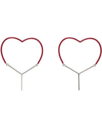 Y. Project Boucles d'oreilles en forme de cœur rouge et argenté à logo - Noir