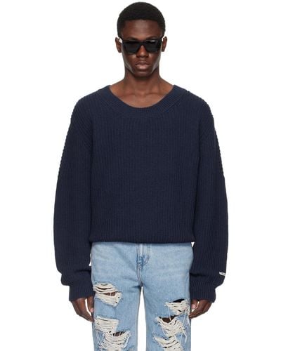 RECTO. Jacquard Patch Sweater - Blue