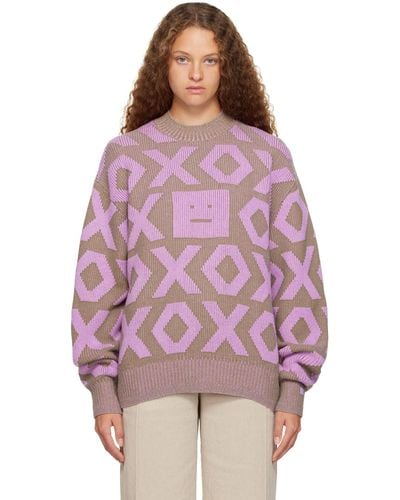Acne Studios Beige & Purple Jacquard Sweater - Pink