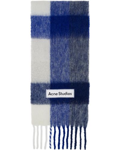 Acne Studios Écharpe bleu et blanc en mohair à carreaux