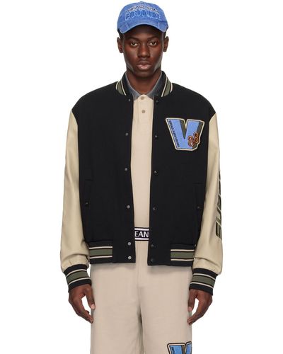 Versace Patch Faux-Leather Bomber Jacket - Black