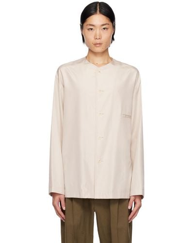 Lemaire Off-white Collarless Shirt - Black