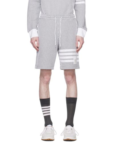 Thom Browne Grey & White 4-bar Shorts - Black