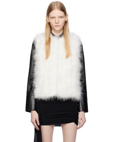 Yves Salomon White Round Neck Feather Vest - Black