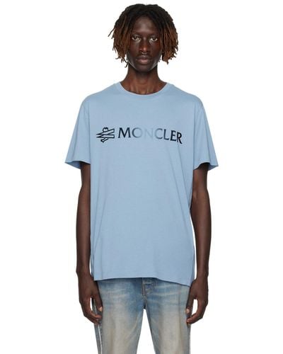 Moncler T-shirt bleu à logo floqué - Noir