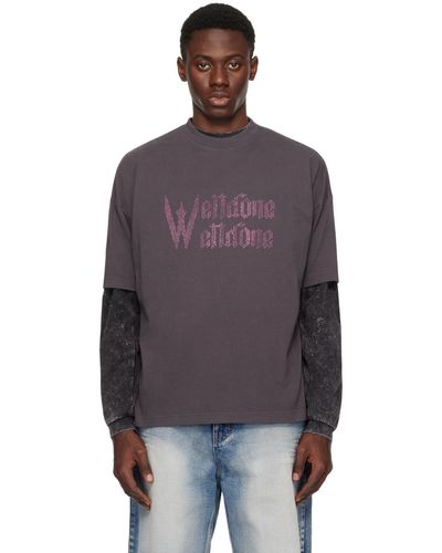 we11done T-shirt gris à logo modifié à ornements facettés - Violet