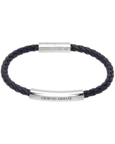 Giorgio Armani Bracelet bleu marine en cuir tressé - Noir