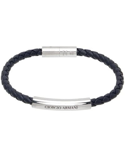 Giorgio Armani Braided Leather Bracelet - Black