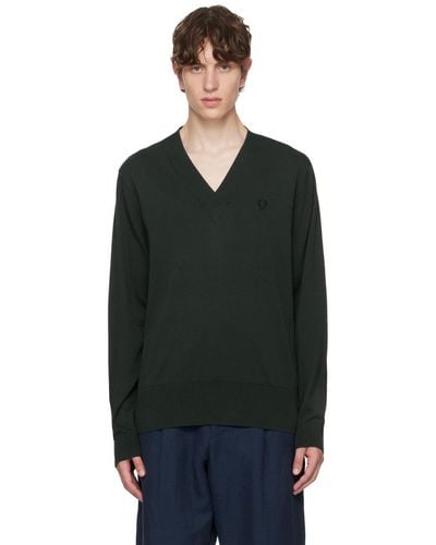 Fred Perry Green V-neck Sweater - Black