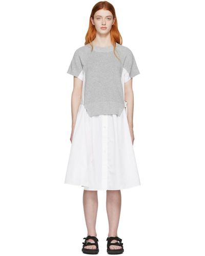 Sacai White And Grey Knit Panel Dress