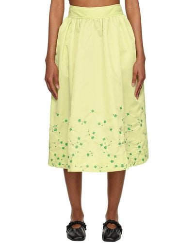 Ganni Ssense Exclusive Green Midi Skirt - Yellow