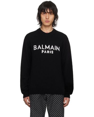 Balmain インターシャロゴ セーター - ブラック