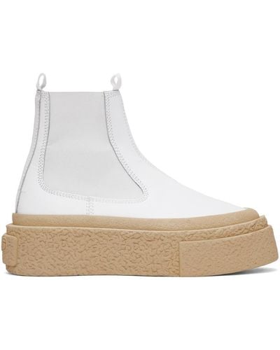 MM6 by Maison Martin Margiela ホワイト レザー プラットフォーム チェルシーブーツ