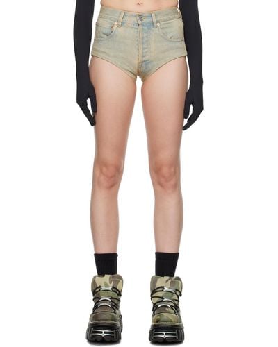 Vetements Blue Faded Denim Shorts - Black