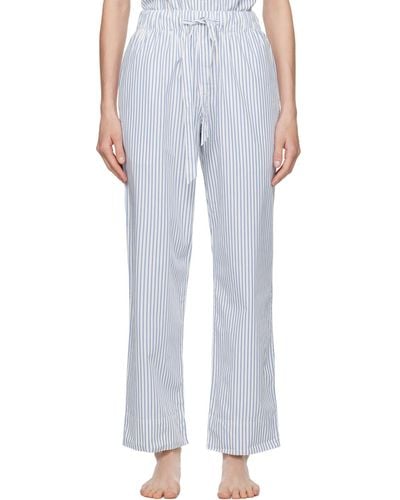 Tekla ブルー&ホワイト ドローストリング パジャマパンツ