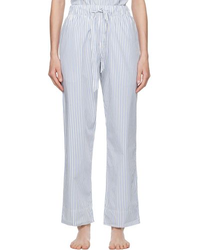 Tekla Pantalon de pyjama bleu et blanc à cordon coulissant