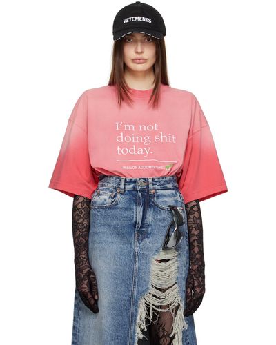 Vetements T-shirt 'i'm not doing shit today' rose - Rouge