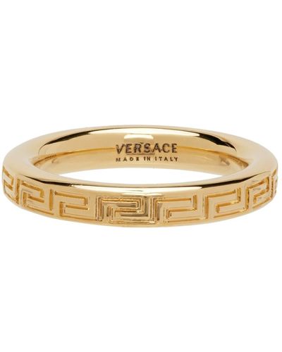 Versace Gold Engraved Greek Key Ring - Black