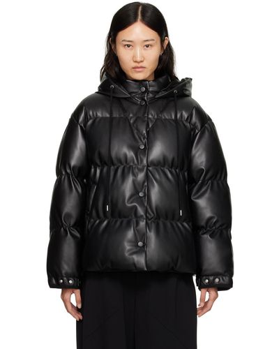 Stella McCartney Blouson matelassé noir en cuir synthétique à boutons-pression